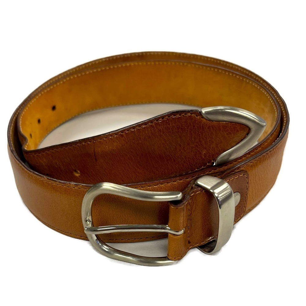 A & D Milano Tan Italian Leather Belt with Solid Brass Silver Tone Hardware 45"